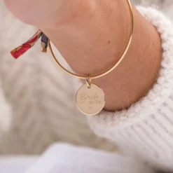 Sale HappyBulle Bracelet EVJF personnalisé jonc plaqué or et cordon Liberty médaille gravée 15 mm Plaqué or 18k