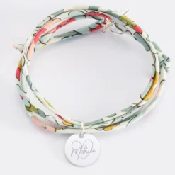 Clearance HappyBulle Bracelet EVJF 3 tours Liberty personnalisé médaille gravée argent 15 mm Argent rhodié 925