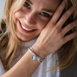 Clearance HappyBulle Bracelet EVJF 3 tours Liberty personnalisé médaille gravée argent 15 mm Argent rhodié 925