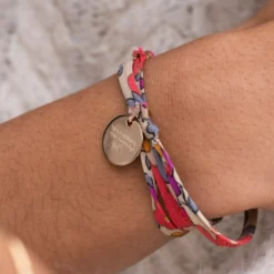 Discount HappyBulle Bracelet EVJF 3 tours Liberty personnalisé médaille gravée plaqué or 15 mm Plaqué or 18k