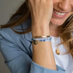 Discount HappyBulle Bracelet EVJF 3 tours Liberty personnalisé médaille gravée plaqué or 15 mm Plaqué or 18k