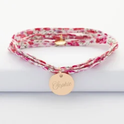 Discount HappyBulle Bracelet EVJF 3 tours Liberty personnalisé médaille gravée plaqué or 15 mm Plaqué or 18k