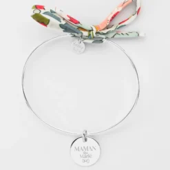 Online HappyBulle Bracelet Famille des mariés personnalisé jonc argent et cordon Liberty médaille gravée 15 mm Argent rhodié 925