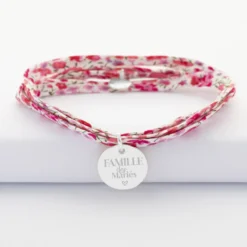 Discount HappyBulle Bracelet Famille des mariés 3 tours Liberty personnalisé médaille gravée argent 15 mm Argent rhodié 925