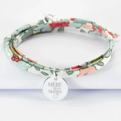 Discount HappyBulle Bracelet Famille des mariés 3 tours Liberty personnalisé médaille gravée argent 15 mm Argent rhodié 925