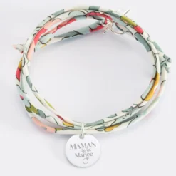 Discount HappyBulle Bracelet Famille des mariés 3 tours Liberty personnalisé médaille gravée argent 15 mm Argent rhodié 925