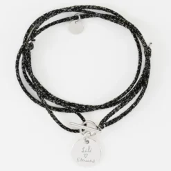Discount HappyBulle Bracelet fermoir personnalisé cordon 3 tours pailleté médaille gravée argent 15 mm Argent rhodié 925