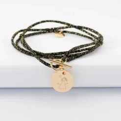 Online HappyBulle Bracelet fermoir personnalisé cordon 3 tours pailleté médaille gravée plaqué or 15 mm Plaqué or 18k