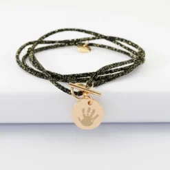 Online HappyBulle Bracelet fermoir personnalisé cordon 3 tours pailleté médaille gravée plaqué or 15 mm Plaqué or 18k