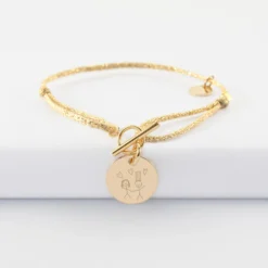 Sale HappyBulle Bracelet fermoir personnalisé cordon pailleté médaille gravée plaqué or 15 mm Plaqué or 18k