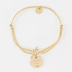 Sale HappyBulle Bracelet fermoir personnalisé cordon pailleté médaille gravée plaqué or 15 mm Plaqué or 18k