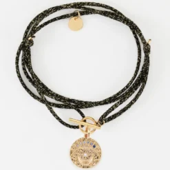 Hot HappyBulle Bracelet fermoir personnalisé cordon 3 tours pailleté médaille Lune zircons crépuscule gravée plaqué or 16 mm