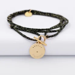 Hot HappyBulle Bracelet fermoir personnalisé cordon 3 tours pailleté médaille Lune zircons crépuscule gravée plaqué or 16 mm
