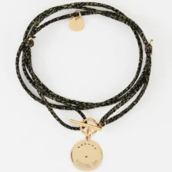 Hot HappyBulle Bracelet fermoir personnalisé cordon 3 tours pailleté médaille Lune zircons crépuscule gravée plaqué or 16 mm