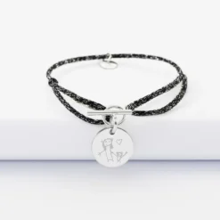 Hot HappyBulle Bracelet fermoir personnalisé cordon pailleté médaille gravée argent 15 mm Argent rhodié 925