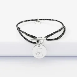 Hot HappyBulle Bracelet fermoir personnalisé cordon pailleté médaille gravée argent 15 mm Argent rhodié 925