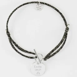 Hot HappyBulle Bracelet fermoir personnalisé cordon pailleté médaille gravée argent 15 mm Argent rhodié 925