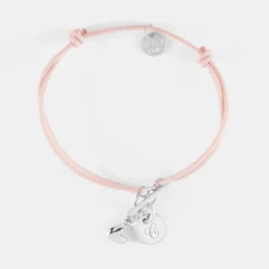 Hot HappyBulle Bracelet fermoir personnalisé cordon médaille gravée argent initiale 10 mm et breloque petit coeur bombé 7 mm - x Atelier Wagram Argent rhodié 925