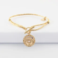 Hot HappyBulle Bracelet fermoir personnalisé cordon pailleté médaille Lune zircons crépuscule gravée plaqué or 16 mm