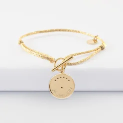 Hot HappyBulle Bracelet fermoir personnalisé cordon pailleté médaille Lune zircons crépuscule gravée plaqué or 16 mm