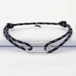 HappyBulle Bracelet homme cordage marin simple maillon argent 25x12 mm Argent rhodié 925