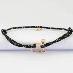 HappyBulle Bracelet homme cordage marin manille plaqué or 15 mm Plaqué or 18k
