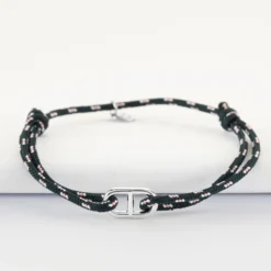Hot HappyBulle Bracelet homme cordage marin simple maille marine argent 15,4x9 mm Argent rhodié 925