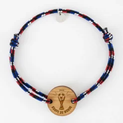 HappyBulle Bracelet homme cordage marin tricolore simple médaille gravée bois ronde 2 trous 21 mm - Edition spéciale Coupe du Monde Coupe du monde 2026