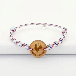 Outlet HappyBulle Bracelet homme cordage marin tricolore simple médaille gravée bois ronde 2 trous 21 mm - Edition spéciale Fierté tricolore