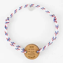 HappyBulle Bracelet homme cordage marin tricolore simple médaille gravée bois ronde 2 trous 21 mm - Edition spéciale Allez les bleus