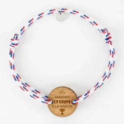 HappyBulle Bracelet homme cordage marin tricolore simple médaille gravée bois ronde 2 trous 21 mm - Edition spéciale Ramenez la coupe