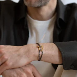 Clearance HappyBulle Bracelet homme cordage marin manille plaqué or 20 mm Plaqué or 18k