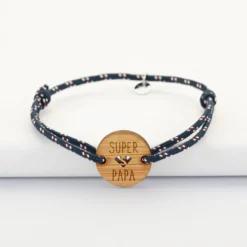 Online HappyBulle Bracelet homme cordage marine médaille gravée bois ronde 21 mm - Edition spéciale "Super Papa"