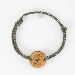 Online HappyBulle Bracelet homme cordage marine médaille gravée bois ronde 21 mm - Edition spéciale "Super Papa"