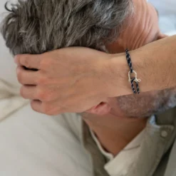 Sale HappyBulle Bracelet homme cordage marin manille argent 15 mm Argent rhodié 925
