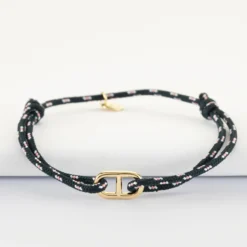 New HappyBulle Bracelet homme cordage marin simple maille marine plaqué or 15,4x9 mm Plaqué or 18k