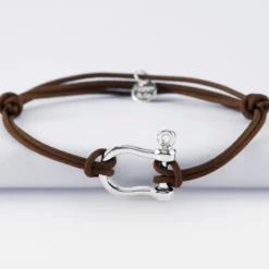 Hot HappyBulle Bracelet homme cordon cuir double manille argent 20 mm Argent rhodié 925