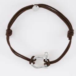 Hot HappyBulle Bracelet homme cordon cuir double manille argent 20 mm Argent rhodié 925