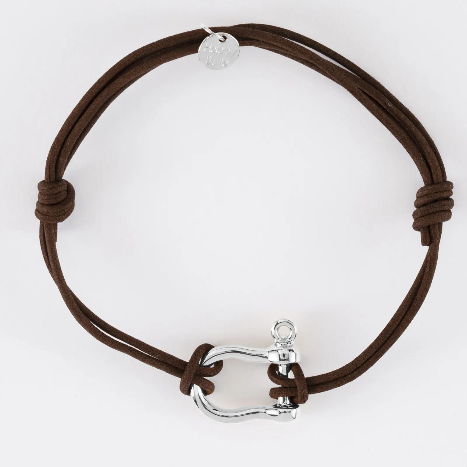 Hot HappyBulle Bracelet homme cordon cuir double manille argent 20 mm Argent rhodié 925