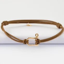 Hot HappyBulle Bracelet homme cordon cuir double manille plaqué or 15 mm Plaqué or 18k