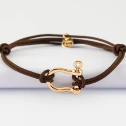 HappyBulle Bracelet homme cordon cuir double manille plaqué or 20 mm Plaqué or 18k