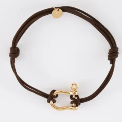 HappyBulle Bracelet homme cordon cuir double manille plaqué or 20 mm Plaqué or 18k