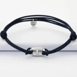 Clearance HappyBulle Bracelet homme cordon double maille marine argent 15,4x9 mm Argent rhodié 925