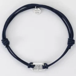 Clearance HappyBulle Bracelet homme cordon double maille marine argent 15,4x9 mm Argent rhodié 925