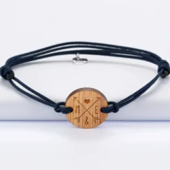 HappyBulle Bracelet homme cordon double personnalisé initiales médaille gravée ronde 2 trous 21 mm "pour les amoureux" Bois