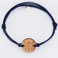 HappyBulle Bracelet homme cordon double personnalisé initiales médaille gravée ronde 2 trous 21 mm 