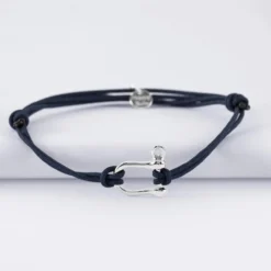 Discount HappyBulle Bracelet homme cordon double manille argent 15 mm Argent rhodié 925