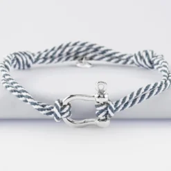 Best HappyBulle Bracelet homme cordon marin double tressé manille argent 20 mm Argent rhodié 925