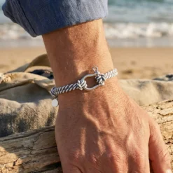 Best HappyBulle Bracelet homme cordon marin double tressé manille argent 20 mm Argent rhodié 925