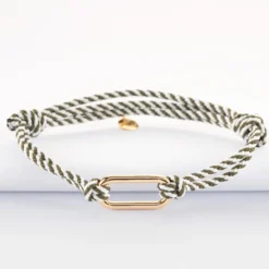Best HappyBulle Bracelet homme cordon marin double tressé maillon plaqué or 25x12 mm Plaqué or 18k